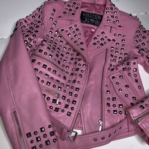 Killstar Authentic pink leather studded jacket